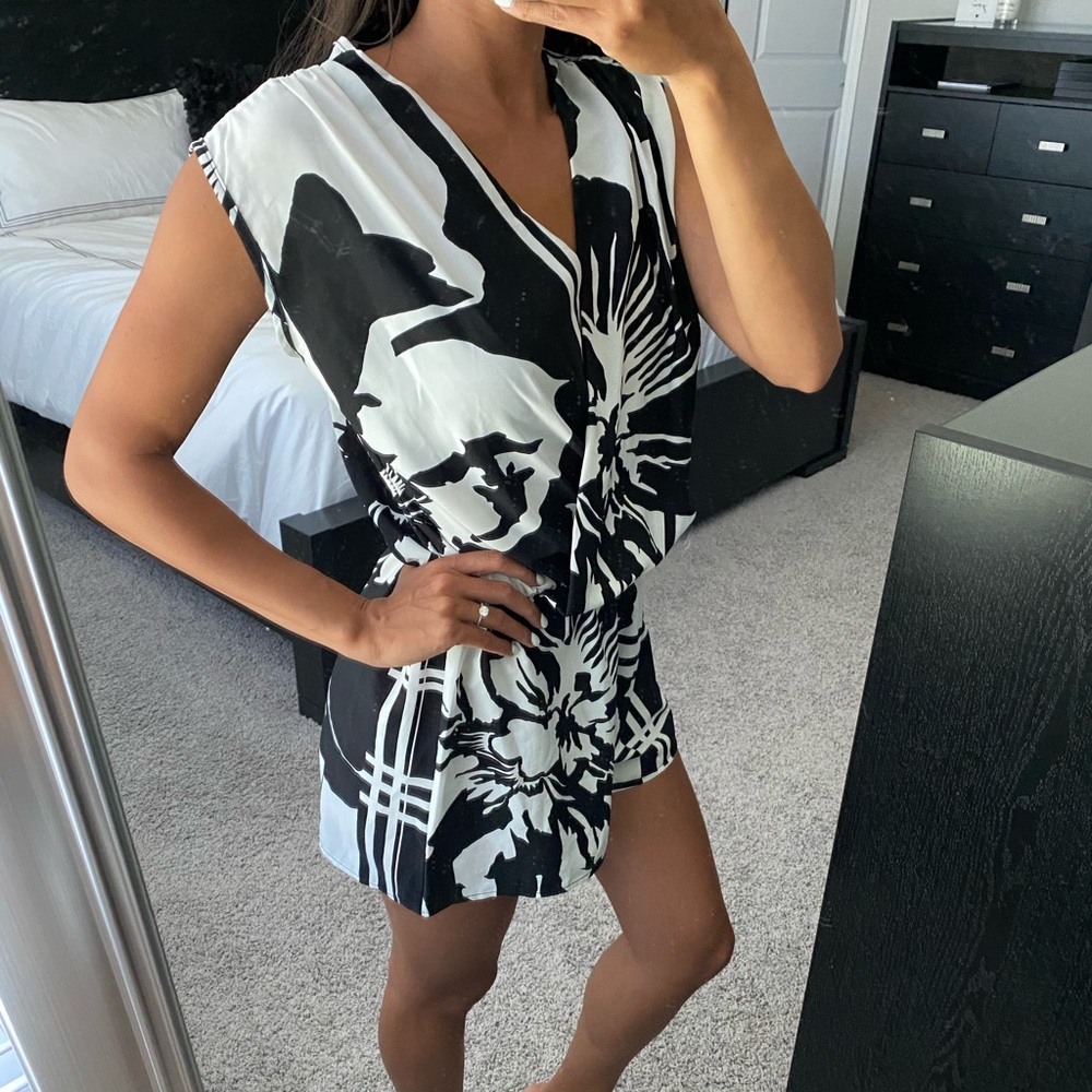 AKIRA Chicago Black & White Patterned Romper